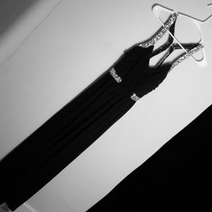 EUC black and rhinestone floor length dress size 5